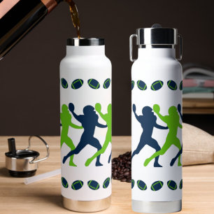 Navy Blue Green Seahawks Football Silhouettes Water Bottle