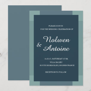 Navy blue green turquoise elegant modern wedding invitation