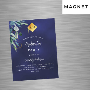Navy blue greenery 2024 luxury graduation party magnetic invitation