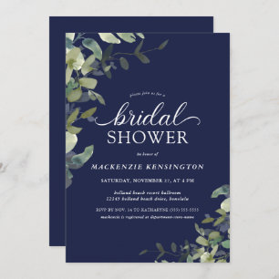 Navy Blue Greenery Botanical Bridal Shower Invitation