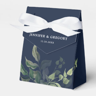 Navy Blue Greenery Botanical Watercolor Wedding Favour Box