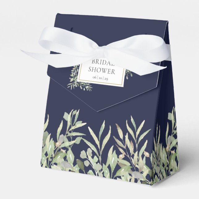 Navy Blue Greenery Foliage Bridal Shower Favour Box (Front Side)