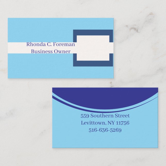 Navy & Blue Greenery Line Art Business Card (Front/Back)