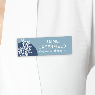 Navy & Blue Greenery Line Art Name Title Tag