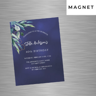 Navy blue greenery luxury birthday magnetic invitation