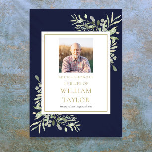 Navy Blue Greenery Photo Celebration of Life Sign
