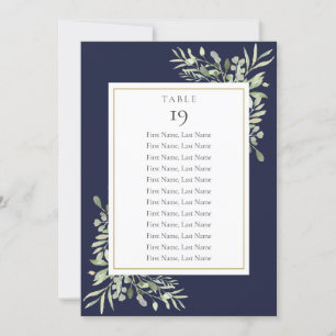 Navy Blue Greenery Seating Chart Table Number