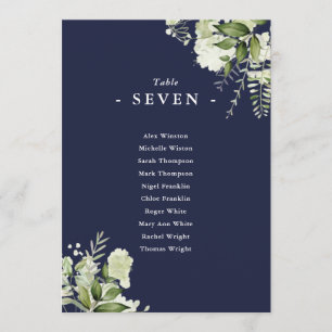 Navy Blue Greenery Seating Plan Table Number
