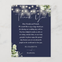 Navy Blue Greenery Thank You Wedding Place Card