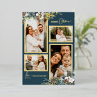 Navy Blue Greenery Vintage Four Photo Collage