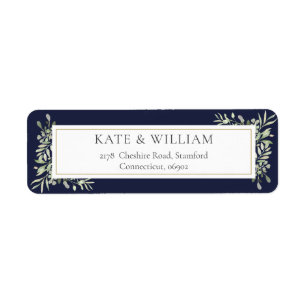 Navy Blue Greenery Watercolor Foliage Address