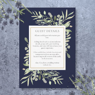 Navy Blue Greenery Wedding Accommodation Details Enclosure Card