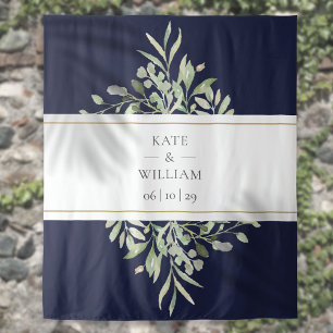 Navy Blue Greenery Wedding Photo Booth Backdrop Tapestry