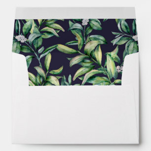 Navy Blue Greenery Wedding Return Address Envelope