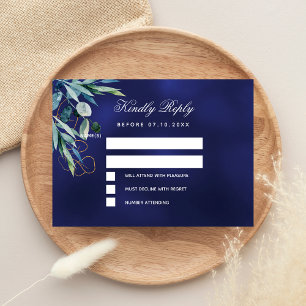 Navy blue greenery wedding RSVP