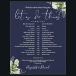 Navy Blue Greenery Wedding Schedule Timeline<br><div class="desc">This stylish navy blue greenery wedding schedule-timeline can be personalized with your wedding details in chic typography. Designed by Thisisnotme©</div>