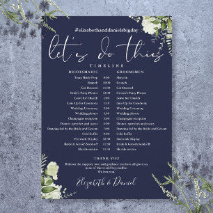 Navy Blue Greenery Wedding Schedule Timeline Programme