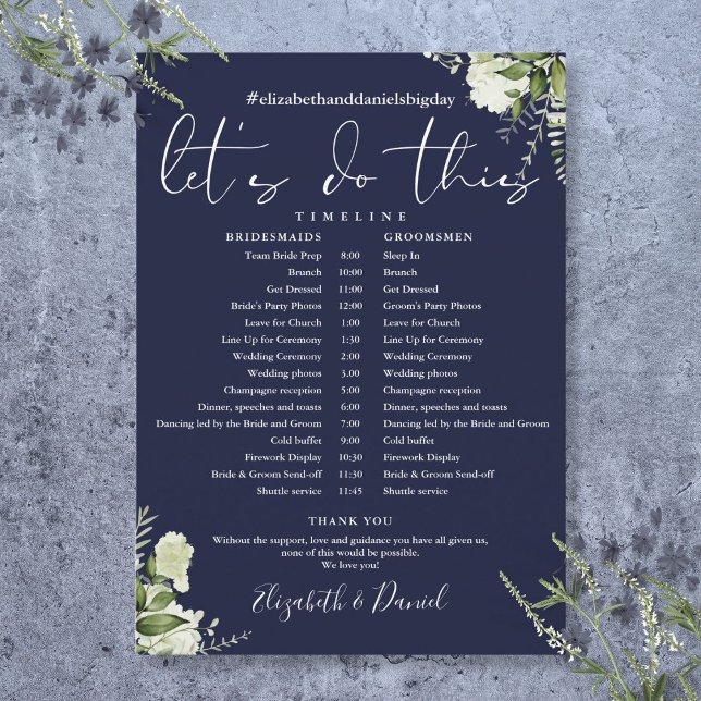 Navy Blue Greenery Wedding Schedule Timeline Programme (Navy Blue Greenery Wedding Schedule Timeline Program)