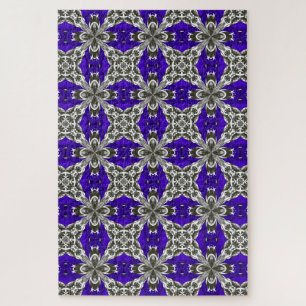 Navy Blue Grey and White Repeat Tile Pattern Jigsaw Puzzle