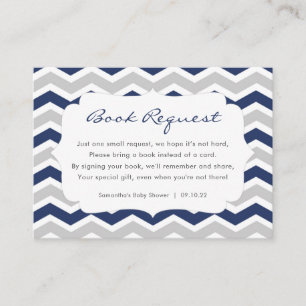 Navy Blue Grey Boy Baby Shower book request Enclosure Card