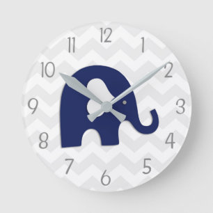 Navy Blue Grey Elephant Nursery Wall Clock