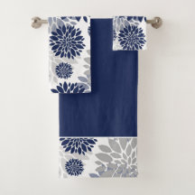 Navy Blue Grey Flower Graphic Pattern