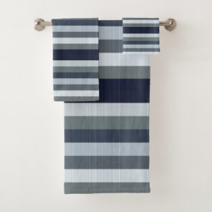 Navy Blue Grey Grey Stripes  Bath Towel Set