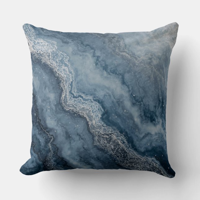 Navy Blue Grey Light Blue White Contemporary Cushion (Front)