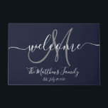 Navy Blue Grey Monogram Script Newlweds Wedding Doormat<br><div class="desc">Personalised navy blue, white and grey monogram design with bride and groom last name and wedding date on a solid colour background. Makes a unique and great gift for newlyweds. Great for new house together. Customise with your name, monogram initial and wedding date and colours to match your house colours....</div>