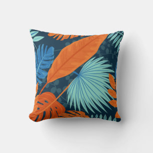 Navy Blue Grey Orange watercolor Flower Pattern Cushion