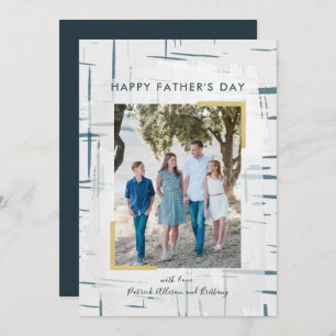 Navy Blue Grey Pattern Photo Father's Day Card