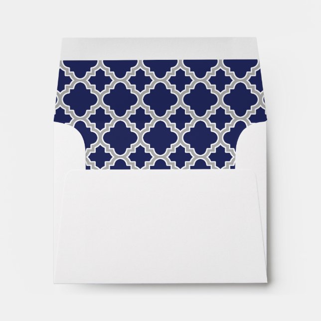 Navy Blue Grey Quatrefoil Pattern Lined Envelopes (Back (Bottom))
