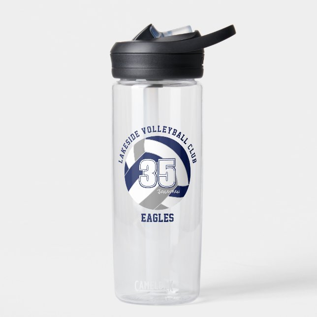 navy blue grey school club team colours volleyball water bottle (Left)