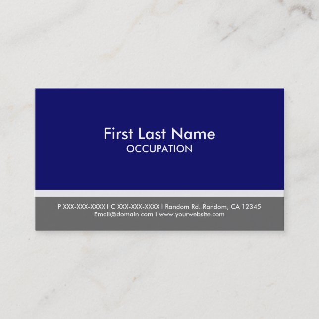 Navy blue grey stripe custom business cards (Front)