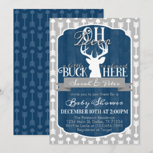 Navy Blue Grey Tribal Deer Baby Shower Invitation