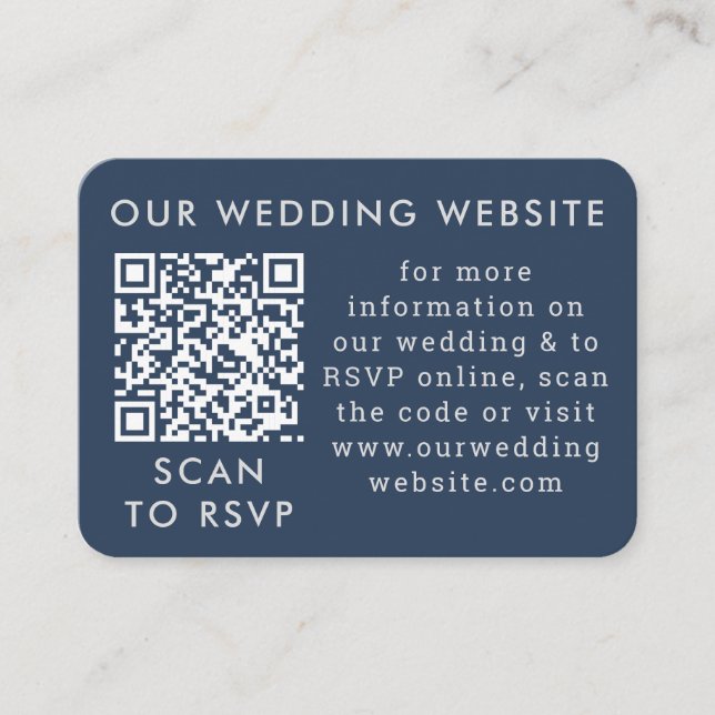 Navy Blue Grey Wedding QR Code Enclosure Card (Front)