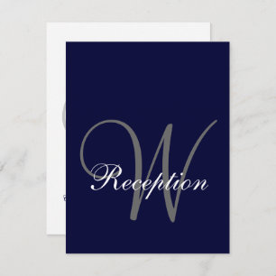 Navy Blue Grey Wedding Reception Card