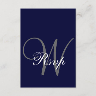 Navy Blue Grey Wedding RSVP Card