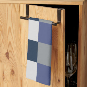 Navy Blue Grey White Chequerboard  Tea Towel
