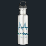 Navy blue groomsman name letter date masculine per 710 ml water bottle<br><div class="desc">design</div>