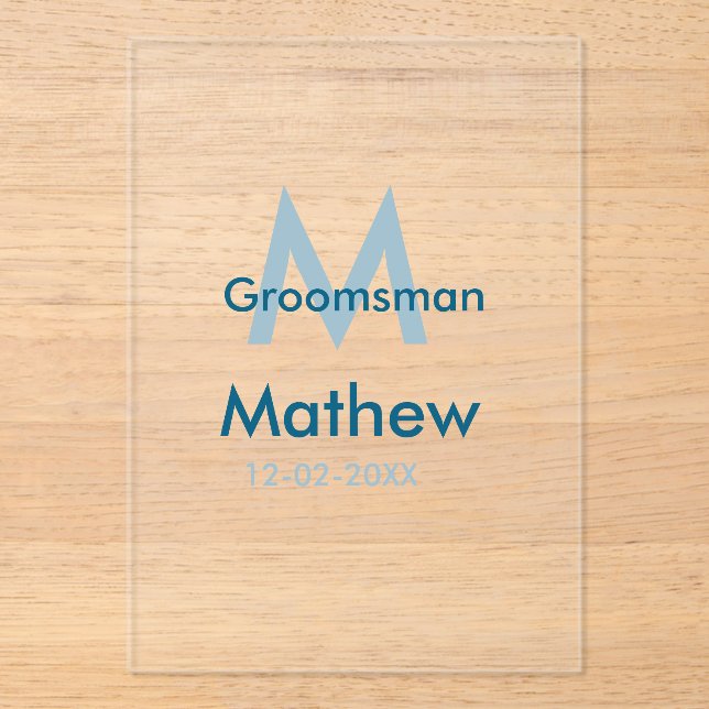 Navy blue groomsman name letter date masculine per acrylic invitations (Front)