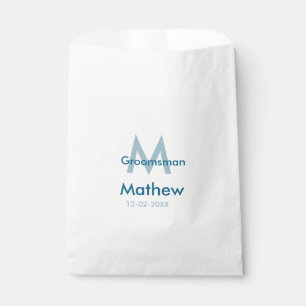 Navy blue groomsman name letter date masculine per favour bags