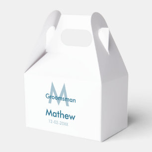 Navy blue groomsman name letter date masculine per favour box