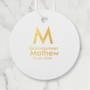 Navy blue groomsman name letter date masculine per favour tags