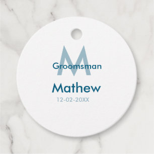 Navy blue groomsman name letter date masculine per favour tags