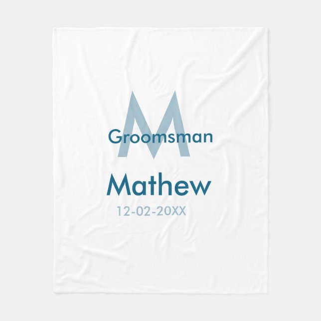 Navy blue groomsman name letter date masculine per fleece blanket (Front)