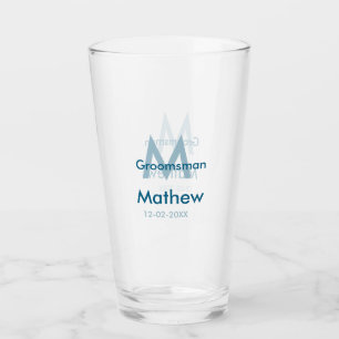 Navy blue groomsman name letter date masculine per glass