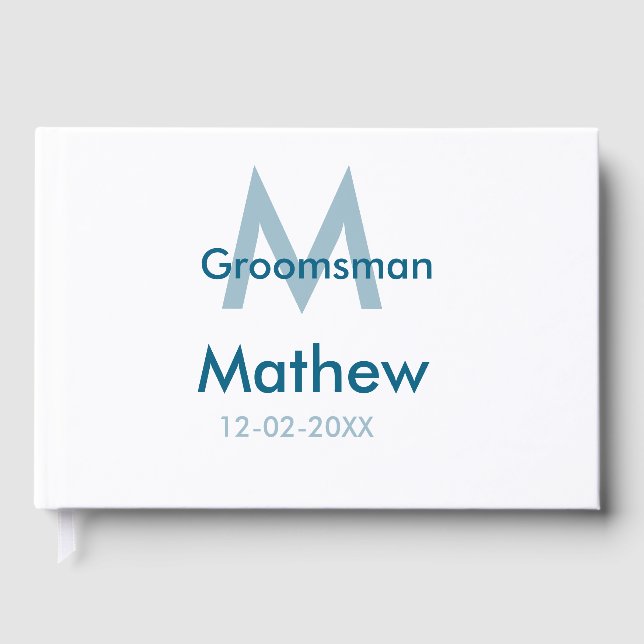 Navy blue groomsman name letter date masculine per guest book (Front)