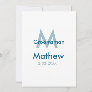 Navy blue groomsman name letter date masculine per invitation