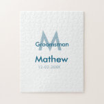 Navy blue groomsman name letter date masculine per jigsaw puzzle<br><div class="desc">design</div>